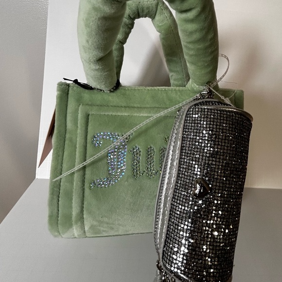 Juicy Couture Big Spender 3 Pc Set Sage Green Mini  Tote Coin Purse Wristlet - Picture 2 of 7